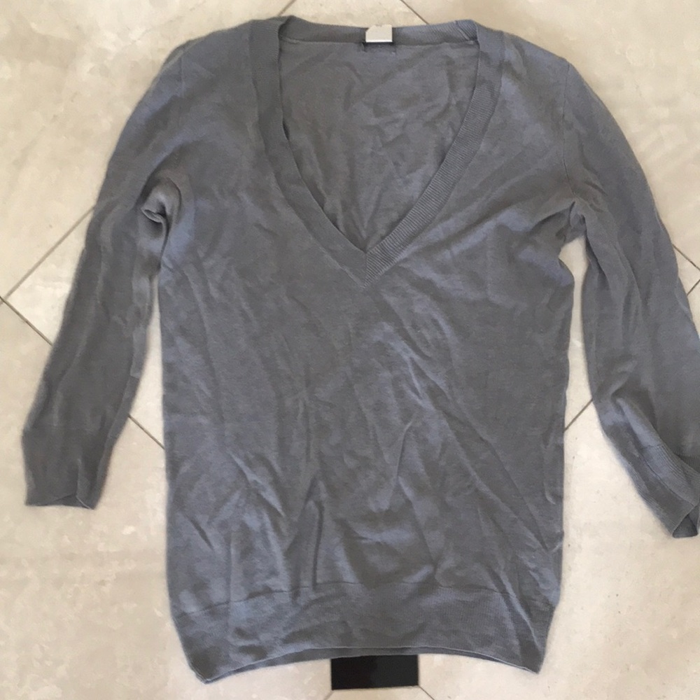 JCrew Silk and Linen Vneck 3/4 Sleeve Sweater